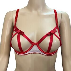 Victorias Secret Very Sexy Unlined Balconet Cage Bra Large Bow Cutout Valentines